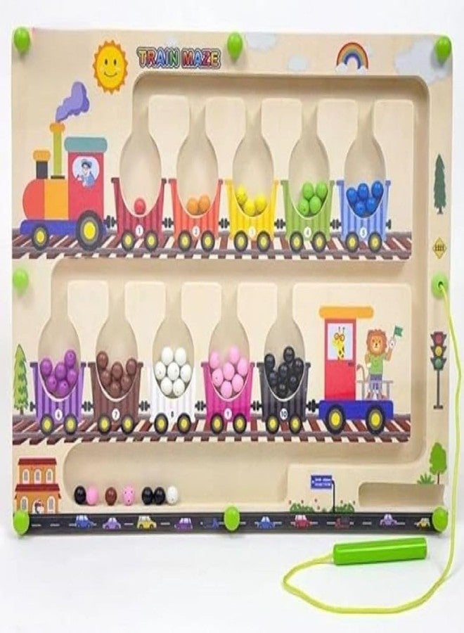 Braintastic لعبة ألغاز لوحة متاهة الألوان والأرقام المغناطيسية من براينتاستيك مونتيسوري، هدية تعليمية وترفيهية للأطفال الصغار في أعياد ميلادهم (متاهة القطار) - Image 1